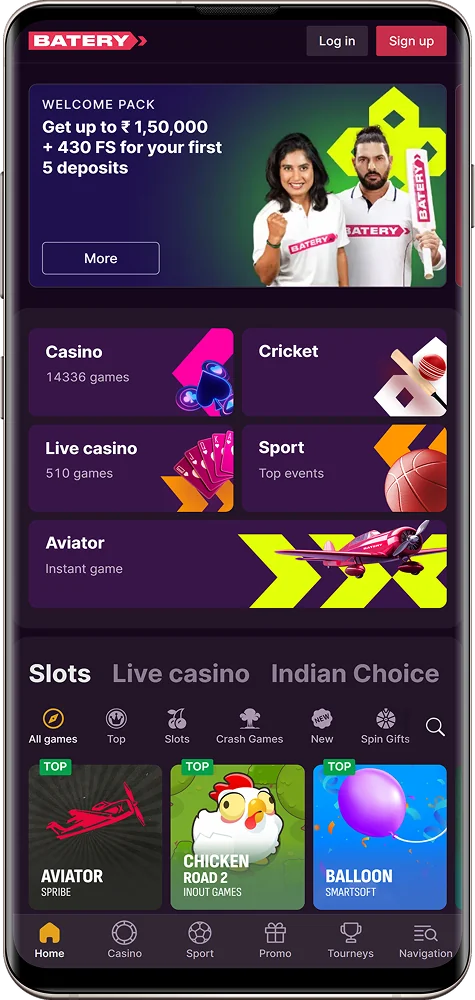 A preview of the Batery Bet India homepage