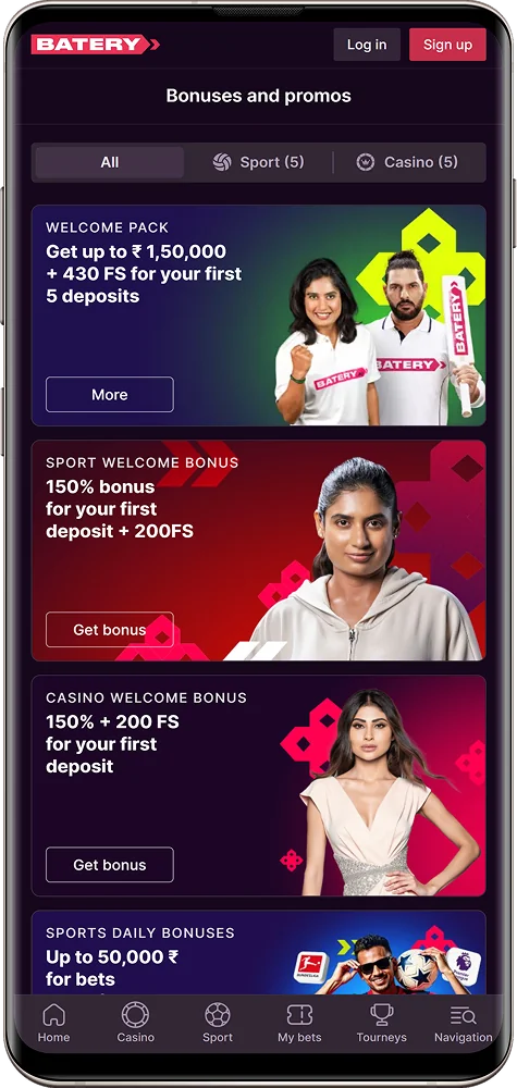A look at the current bonuses and promotions at Batery Bet India