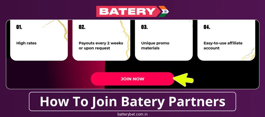 Start your journey with the Batery Bet IN affiliate network