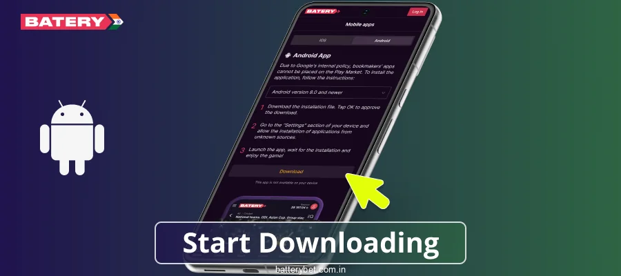 Start the download process for Batery Bet India on your Android phone