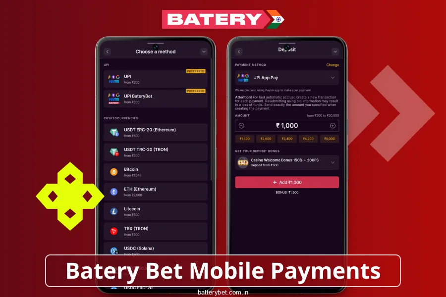 Steps to fund your balance via the Batery Bet IN app