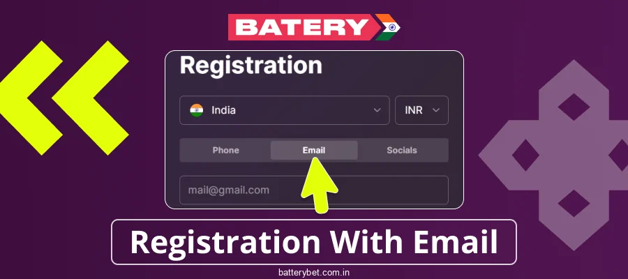 Signing Up via Email at Batery Bet IN