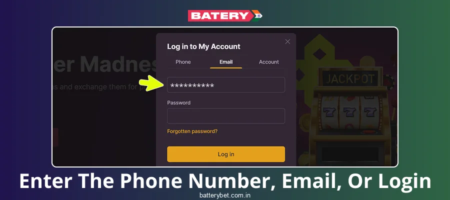 Choose your preferred login method for Batery Bet India