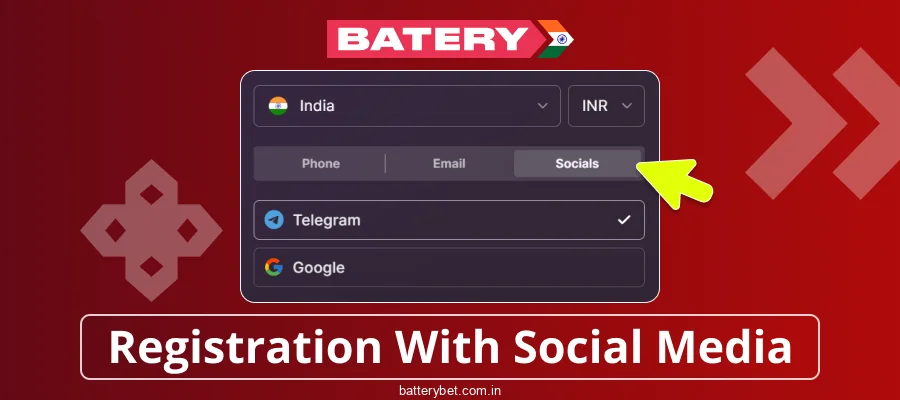 Signing Up via Social Media at Batery Bet India
