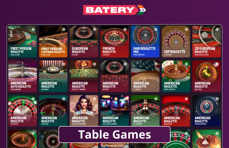 The best Table Games for Indian players at Batery Bet